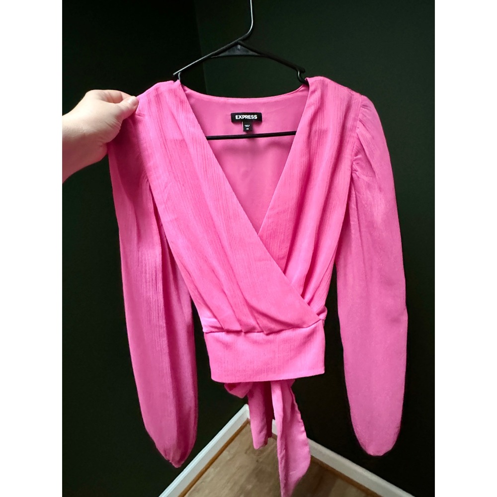 Express Pink‎ Long Sleeve Wrap Tie Waist Blouse Women's Size XS